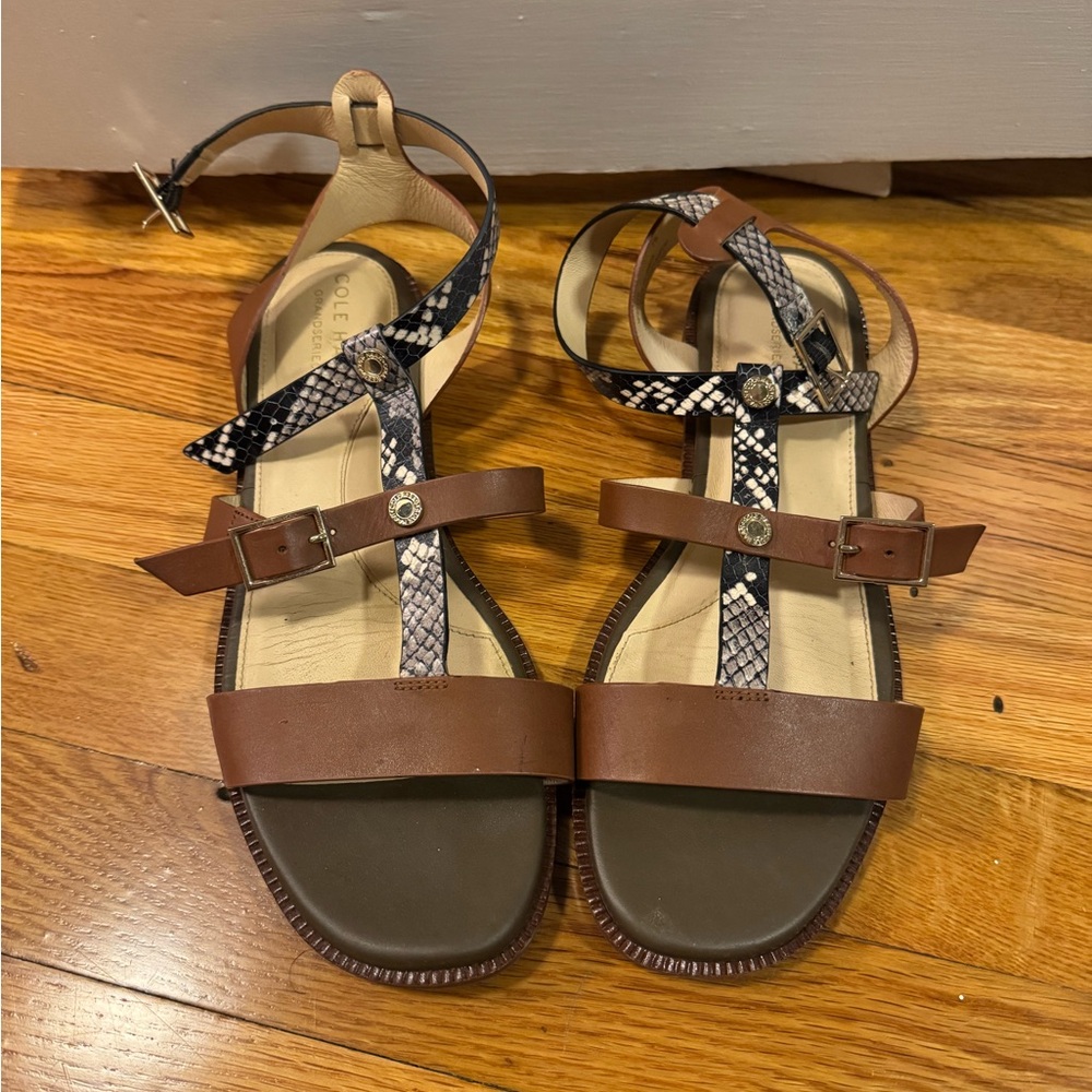Cole Haan Brown and Black Strappy Sandals
